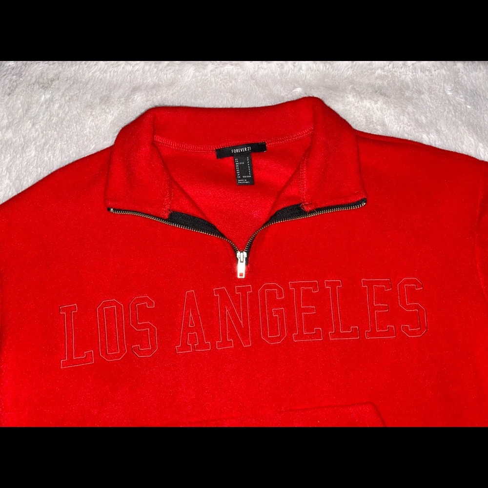 Cherry Red Long-Sleeve Half-Zip “Los Angeles” Sweatshirt